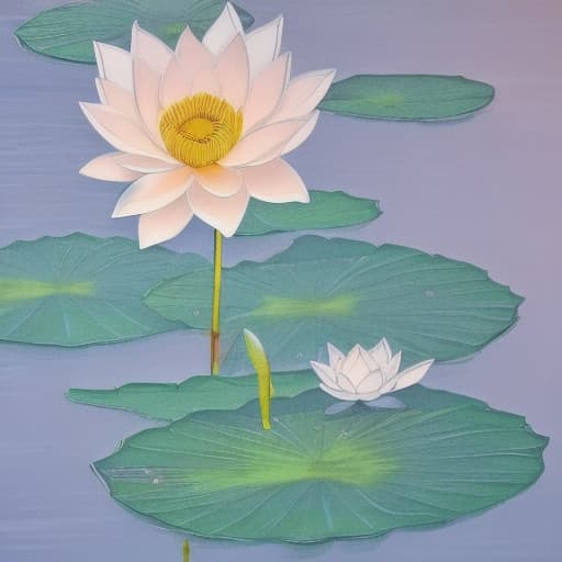  Image of 1 white lotus flower in heaven with serenity tone and holy spirituality mood create overall image in very lovely pastel palette