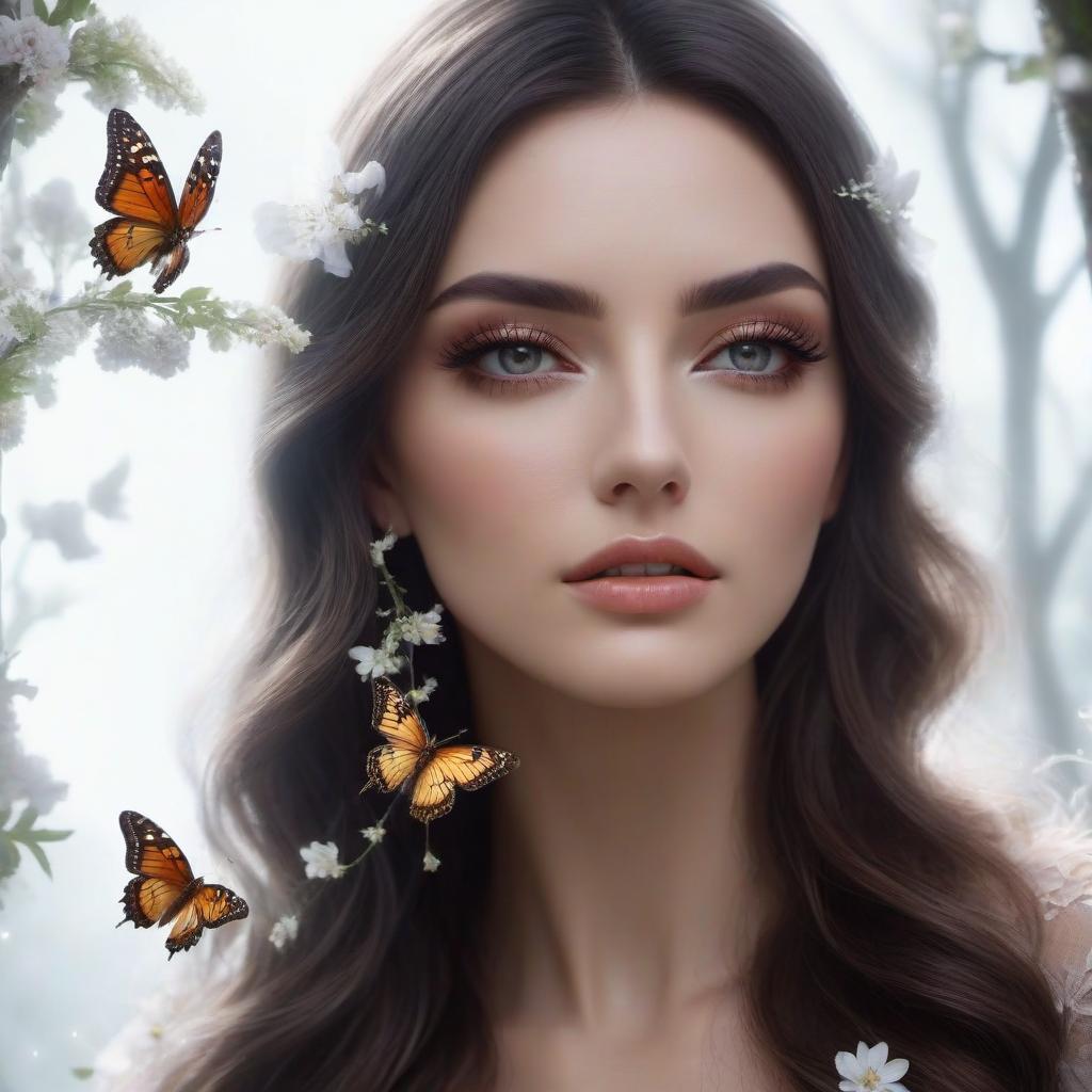  Trees, fairies, butterflies, flowers hyperrealistic, full body, detailed clothing, highly detailed, cinematic lighting, stunningly beautiful, intricate, sharp focus, f/1. 8, 85mm, (centered image composition), (professionally color graded), ((bright soft diffused light)), volumetric fog, trending on instagram, trending on tumblr, HDR 4K, 8K