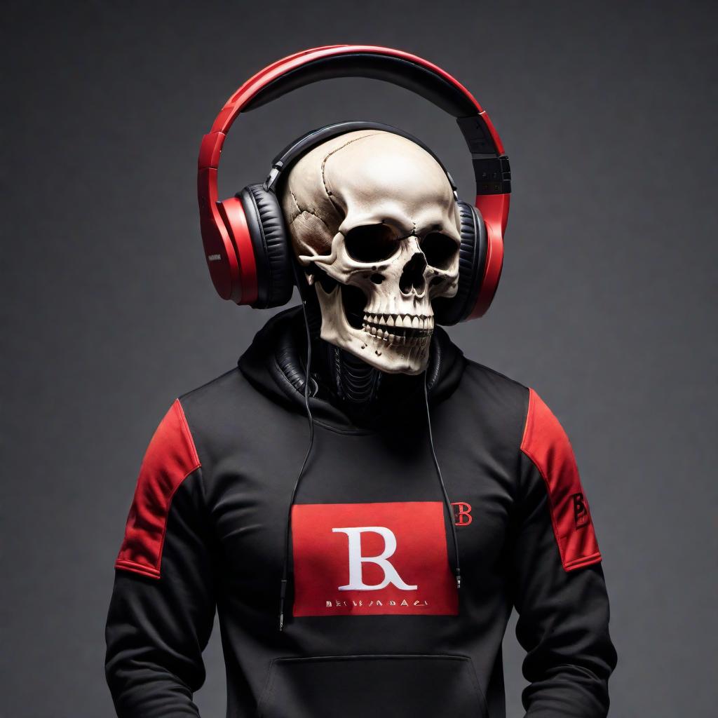  A logo for the rap name 'B.RayOnDaTrack' incorporating a black and red record, the name 'B.RayOnDaTrack,' and a skull wearing headphones. The design should prominently feature the text 'B.RayOnDaTrack' along with the graphical elements to create a cohesive and stylish logo suitable for the music industry. hyperrealistic, full body, detailed clothing, highly detailed, cinematic lighting, stunningly beautiful, intricate, sharp focus, f/1. 8, 85mm, (centered image composition), (professionally color graded), ((bright soft diffused light)), volumetric fog, trending on instagram, trending on tumblr, HDR 4K, 8K