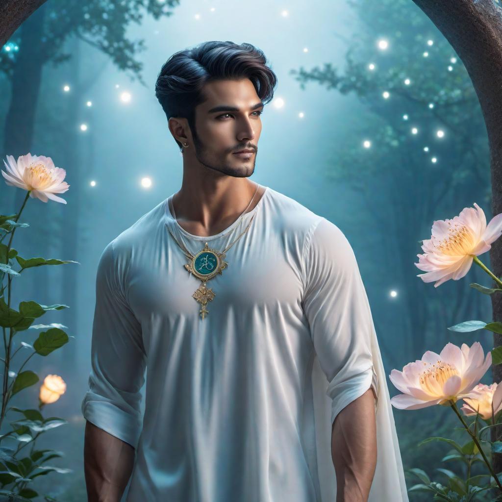  A male Gemini in a fantasy lofi style, featuring a zodiac sign of a man. Incorporate twin symbols associated with Gemini, in a tranquil, whimsical setting with dreamy night sky overhead, soft pastel hues, and mystical, celestial accents. hyperrealistic, full body, detailed clothing, highly detailed, cinematic lighting, stunningly beautiful, intricate, sharp focus, f/1. 8, 85mm, (centered image composition), (professionally color graded), ((bright soft diffused light)), volumetric fog, trending on instagram, trending on tumblr, HDR 4K, 8K