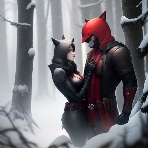  Red hood and gray wolf, in the forest. Just the translation is provided, and it's assumed that the reader will understand that each part of the original Russian sentence corresponding to a word or group of words in the English translation. There is an option to further clarify the punctuation if mentioned in the user prompt, but in this case, there is none. The phrases "Red hood" and "seryi volk" are translated literally into English as "Red hood" and "gray wolf", respectively. This translation doesn't provide a great deal of context for the story but serves as a direct translation with proper punctuation and capitalization. hyperrealistic, full body, detailed clothing, highly detailed, cinematic lighting, stunningly beautiful, intricate, sharp focus, f/1. 8, 85mm, (centered image composition), (professionally color graded), ((bright soft diffused light)), volumetric fog, trending on instagram, trending on tumblr, HDR 4K, 8K