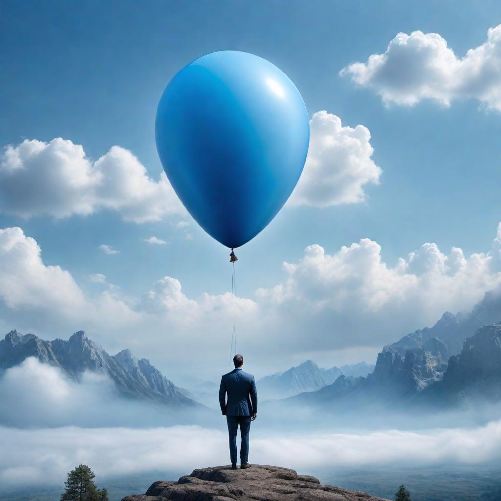  A Father's Day blue balloon with wings floating to heaven in a serene sky background. hyperrealistic, full body, detailed clothing, highly detailed, cinematic lighting, stunningly beautiful, intricate, sharp focus, f/1. 8, 85mm, (centered image composition), (professionally color graded), ((bright soft diffused light)), volumetric fog, trending on instagram, trending on tumblr, HDR 4K, 8K