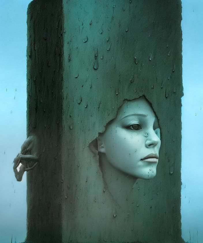 portrait+ style mannequins Beksiński pain fear guillotine chessboard death time cry rain