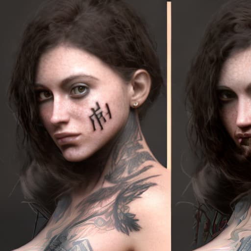 redshift style dos mujeres gemelas con tatuajes en la selva y un hombre mayor,alejada de ellas