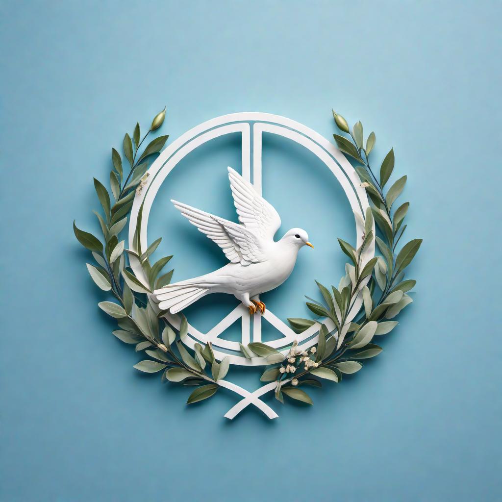  A logo for 'Peace Over Pistols'. The design should emphasize peace, harmony, and non-violence with elements like doves, olive branches, or peace signs. The color scheme should be calm and soothing, such as light blue, white, and green. It should have a modern and clean look, making it appealing and meaningful. hyperrealistic, full body, detailed clothing, highly detailed, cinematic lighting, stunningly beautiful, intricate, sharp focus, f/1. 8, 85mm, (centered image composition), (professionally color graded), ((bright soft diffused light)), volumetric fog, trending on instagram, trending on tumblr, HDR 4K, 8K