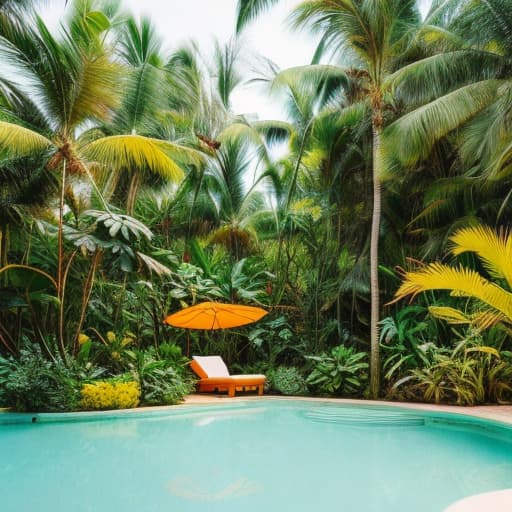 analog style Tropical Paradise hyperrealistic, full body, detailed clothing, highly detailed, cinematic lighting, stunningly beautiful, intricate, sharp focus, f/1. 8, 85mm, (centered image composition), (professionally color graded), ((bright soft diffused light)), volumetric fog, trending on instagram, trending on tumblr, HDR 4K, 8K