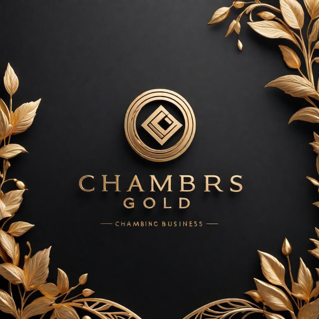  A sleek and elegant logo for CHAMBERS Gold Business. It should feature the name 'CHAMBERS' prominently with 'Gold Business' in smaller text underneath. The design should use gold color theme with a modern and professional style, incorporating elements like a business building or abstract geometric shapes. Make sure it conveys luxury and professionalism. hyperrealistic, full body, detailed clothing, highly detailed, cinematic lighting, stunningly beautiful, intricate, sharp focus, f/1. 8, 85mm, (centered image composition), (professionally color graded), ((bright soft diffused light)), volumetric fog, trending on instagram, trending on tumblr, HDR 4K, 8K