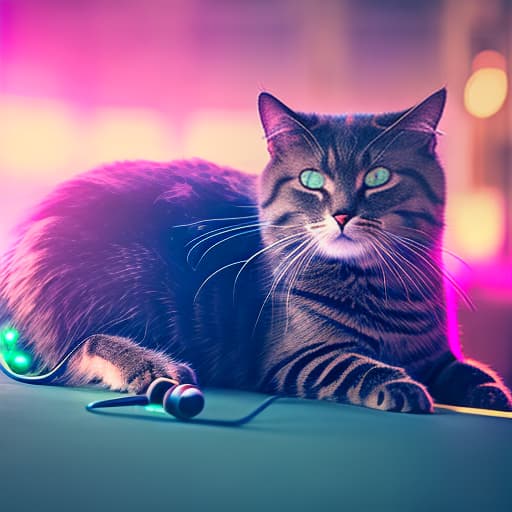 nvinkpunk Realistic image of a cat wearing headphones and reading glasses while riding a bus hyperrealistic, full body, detailed clothing, highly detailed, cinematic lighting, stunningly beautiful, intricate, sharp focus, f/1. 8, 85mm, (centered image composition), (professionally color graded), ((bright soft diffused light)), volumetric fog, trending on instagram, trending on tumblr, HDR 4K, 8K