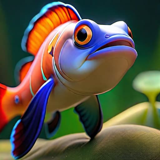  pixar character ,pixar style, funny creature from parallel reality, (best quality), (masterpiece), (best lighting), (high detailed skin:1.0),( detailed eyes), 8k uhd, dslr, soft lighting, best quality, film grain, Fujifilm XT3, crazy salmon fish,side view hyperrealistic, full body, detailed clothing, highly detailed, cinematic lighting, stunningly beautiful, intricate, sharp focus, f/1. 8, 85mm, (centered image composition), (professionally color graded), ((bright soft diffused light)), volumetric fog, trending on instagram, trending on tumblr, HDR 4K, 8K
