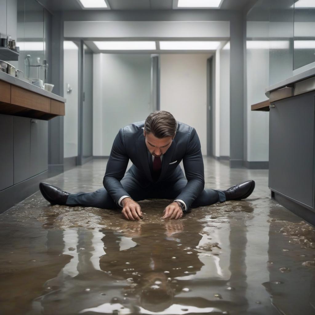  man lies on the floor in a puddle of her own vomit. His face looks like overcooked porridge, and his gaze is stuck somewhere between the realm of the living and the waiting room of Hell. hyperrealistic, full body, detailed clothing, highly detailed, cinematic lighting, stunningly beautiful, intricate, sharp focus, f/1. 8, 85mm, (centered image composition), (professionally color graded), ((bright soft diffused light)), volumetric fog, trending on instagram, trending on tumblr, HDR 4K, 8K