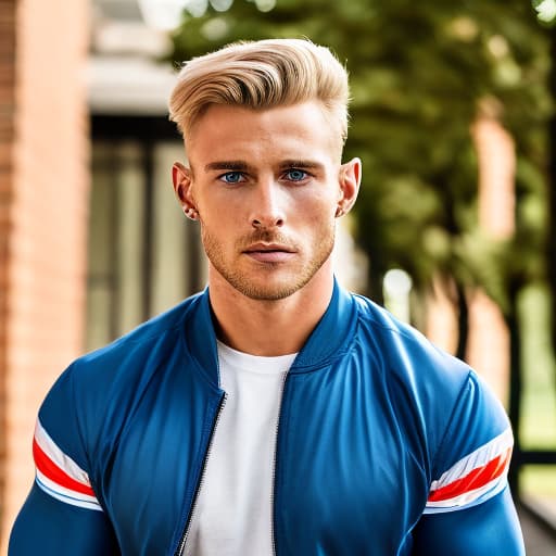 portrait+ style British queer fitness model blonde hunk dude face