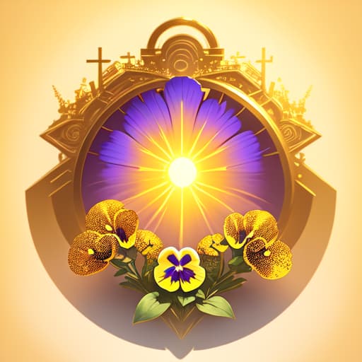 in OliDisco style Pansies in a golden halo, logo