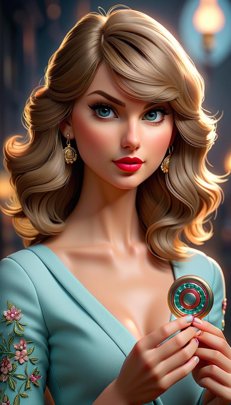  Professional 3D model of Taylor Swift holding a fidget spinner . Rendered with Octane, the model is highly detailed,dramatic lighting. hyperrealistic, full body, detailed clothing, highly detailed, cinematic lighting, stunningly beautiful, intricate, sharp focus, f/1. 8, 85mm, (centered image composition), (professionally color graded), ((bright soft diffused light)), volumetric fog, trending on instagram, trending on tumblr, HDR 4K, 8K