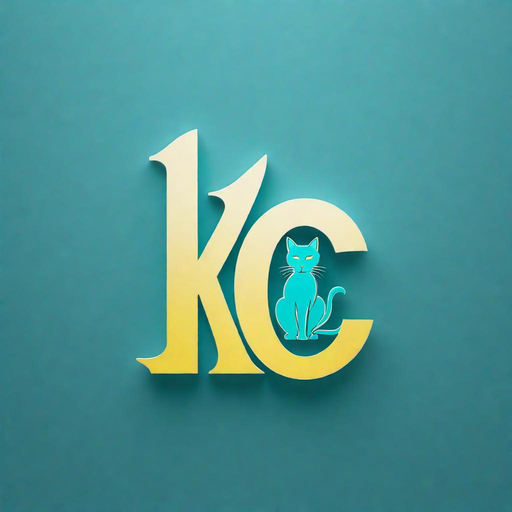  A friendly and inviting modern logo featuring the silhouette of a cat in teal and light yellow. In the center of the silhouette, incorporate the letters 'KC' in a stylish and approachable font. The overall design should be clean, minimalist, and cheerful. hyperrealistic, full body, detailed clothing, highly detailed, cinematic lighting, stunningly beautiful, intricate, sharp focus, f/1. 8, 85mm, (centered image composition), (professionally color graded), ((bright soft diffused light)), volumetric fog, trending on instagram, trending on tumblr, HDR 4K, 8K