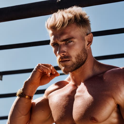 portrait+ style Russian queer fitness model blonde hunk dilf dude face