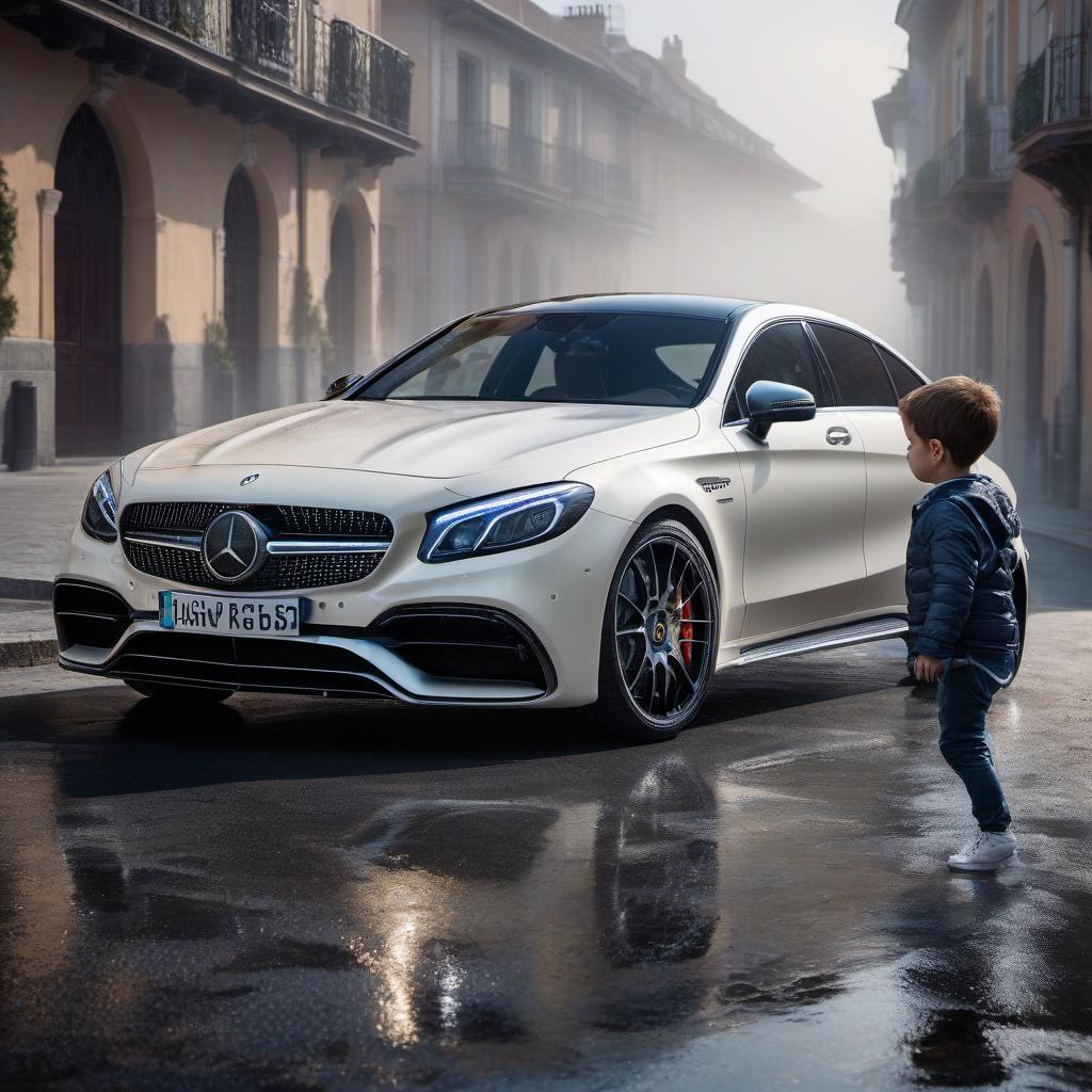  hyperrealistic art A wealthy boy in expensive clothing walks towards a Mercedes AMG 63 in white gold. . extremely high resolution details, photographic, realism pushed to extreme, fine texture, incredibly lifelike hyperrealistic, full body, detailed clothing, highly detailed, cinematic lighting, stunningly beautiful, intricate, sharp focus, f/1. 8, 85mm, (centered image composition), (professionally color graded), ((bright soft diffused light)), volumetric fog, trending on instagram, trending on tumblr, HDR 4K, 8K