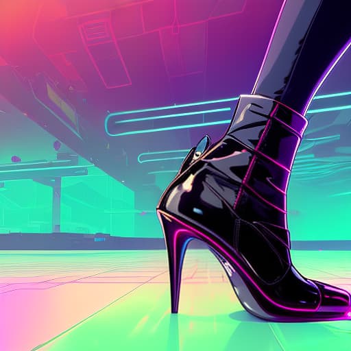 nvinkpunk song cover, black heeled shoe with wings, black background, bright colors, ultraviolet, neon, club atmosphere hyperrealistic, full body, detailed clothing, highly detailed, cinematic lighting, stunningly beautiful, intricate, sharp focus, f/1. 8, 85mm, (centered image composition), (professionally color graded), ((bright soft diffused light)), volumetric fog, trending on instagram, trending on tumblr, HDR 4K, 8K