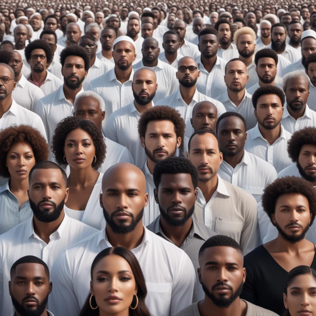  An intense image of thousands of people’s heads—white, black, and brown—joined together in solidarity, praying for peace on Earth. The heads should be detailed and varied, showcasing people of different ethnicities with eyes closed and expressions of hope and prayer. The background should consist of many countries merged together from all over the world, symbolizing a united planet. The image should evoke a strong sense of togetherness and hope for global peace. hyperrealistic, full body, detailed clothing, highly detailed, cinematic lighting, stunningly beautiful, intricate, sharp focus, f/1. 8, 85mm, (centered image composition), (professionally color graded), ((bright soft diffused light)), volumetric fog, trending on instagram, trending on tumblr, HDR 4K, 8K