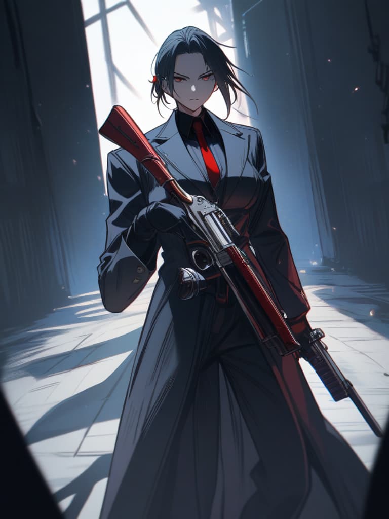  (fantasy,vampire hunter),blurry foreground,alternate costume,alternate weapon, solo,girl,alucard (hellsing) (cosplay),handgun,holding gun,trigger discipline,dual wielding,casull (hellsing),jackal (hellsing),english text,cross hair ornament,hexagram,looking at viewer,(sense of depth,serious,teeth),(incredibly absurdres),(highres),((texture)),((contrast)),((shading)),((sharpness)),((top quality,masterpiece)),, masterpiece, best quality,8k,ultra detailed,high resolution,an extremely delicate and beautiful,hyper detail