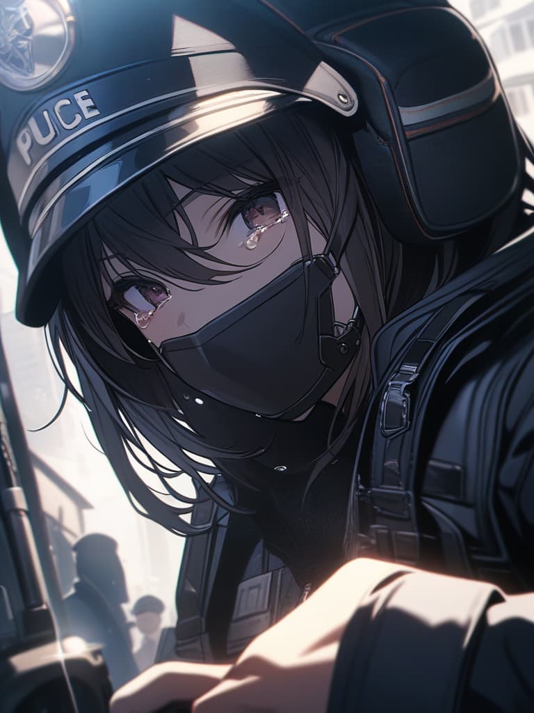  Pistols, muzzle toward opponents, crying, police officers, Police, masterpiece, best quality,8k,ultra detailed,high resolution,an extremely delicate and beautiful,hyper detail