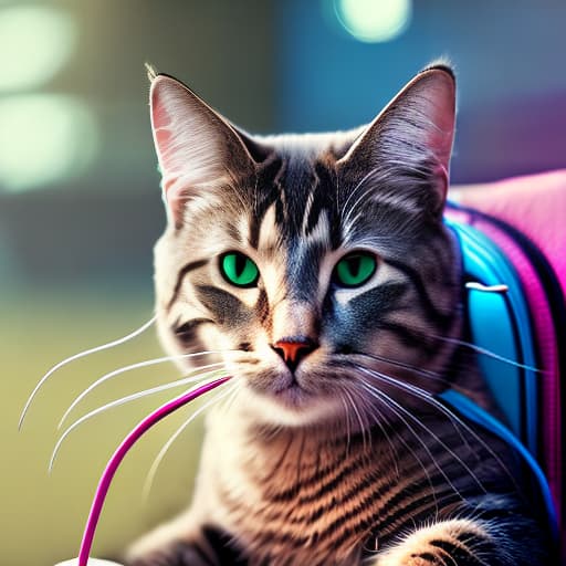 nvinkpunk Realistic image of a cat wearing headphones and reading glasses while riding a bus hyperrealistic, full body, detailed clothing, highly detailed, cinematic lighting, stunningly beautiful, intricate, sharp focus, f/1. 8, 85mm, (centered image composition), (professionally color graded), ((bright soft diffused light)), volumetric fog, trending on instagram, trending on tumblr, HDR 4K, 8K