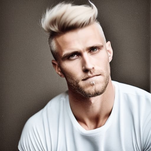 portrait+ style Russian queer fitness model blonde hunk dilf dude face