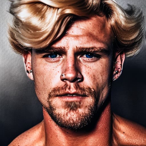 portrait+ style Russian queer IFBB blonde hunk dilf dude face