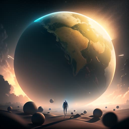  planet in open space hyperrealistic, full body, detailed clothing, highly detailed, cinematic lighting, stunningly beautiful, intricate, sharp focus, f/1. 8, 85mm, (centered image composition), (professionally color graded), ((bright soft diffused light)), volumetric fog, trending on instagram, trending on tumblr, HDR 4K, 8K