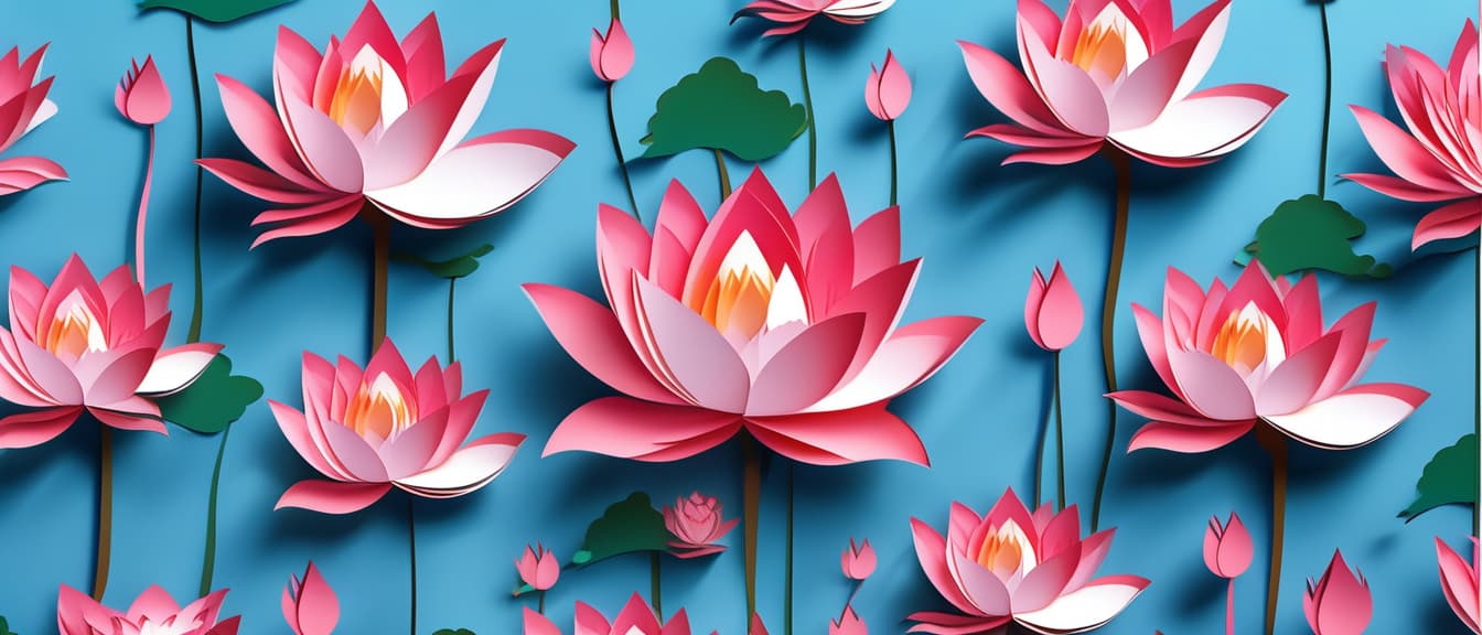  best quality, HD, A cute Lotus on blue background, paper cut art.