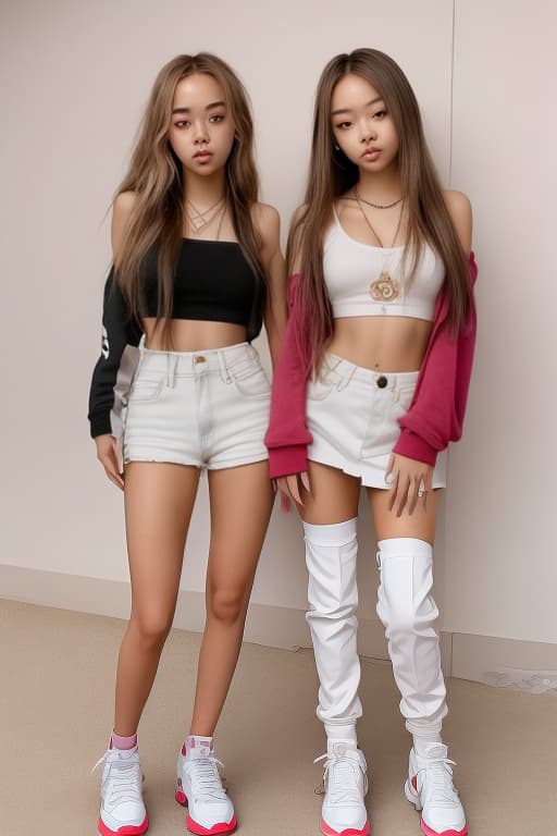  Charly Jordan and Jennie Kim, Adult woman Perfect face, beautiful face, realistic face, detailed face full body