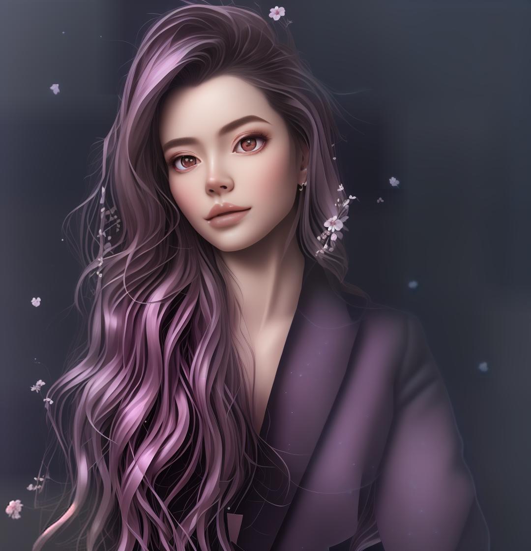 mdjrny-v4 style Create a charming anime depiction of a Japanese with the clic anime art style. She has big, expressive, sparkling blue eyes and long, flowing black hair with a hint of purple sheen. Her hair is adorned with a delicate cherry blossom hairpin. She is wearing a colorful, traditional kimono with intricate floral patterns in shades of pink and purple, tied with an ornate obi. The scene is set against a backdrop of vint cherry blossoms in full bloom, with petals gently falling around her. The soft sunlight filters through the nches, casting a gentle and warm glow on her porcelain skin. She stands in a pose, one hand delicately holding a paper fan, and her features reflect a sense of innocence and curiosity. The background in