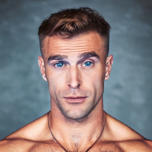 portrait+ style Russian queer gymnast blonde hunk dilf dude face