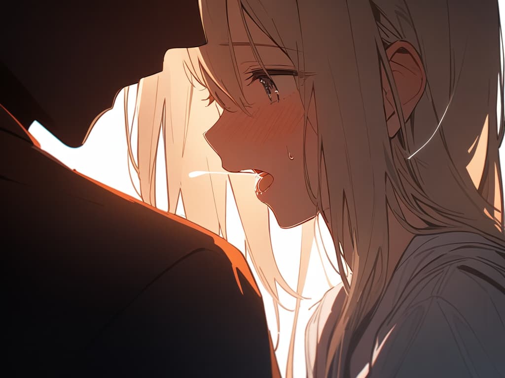  sense of love,ecstasy,cinematic angle,lighting,simple background),(couple focus,face only,close up,back light,deep shadow,silhouette,profile,2girls,blond hair,silver hair,eye contact,harf open eyes,nose blush,kiss after,(saliva trail),, masterpiece, best quality,8k,ultra detailed,high resolution,an extremely delicate and beautiful,hyper detail