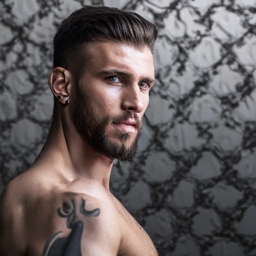 portrait+ style Russian queer fitness model brunette hunk dilf dude face