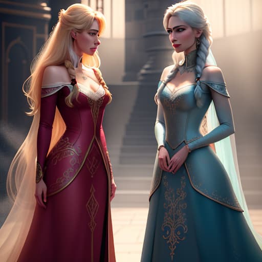  elsa y Anna tomando té estilo Pixar hyperrealistic, full body, detailed clothing, highly detailed, cinematic lighting, stunningly beautiful, intricate, sharp focus, f/1. 8, 85mm, (centered image composition), (professionally color graded), ((bright soft diffused light)), volumetric fog, trending on instagram, trending on tumblr, HDR 4K, 8K