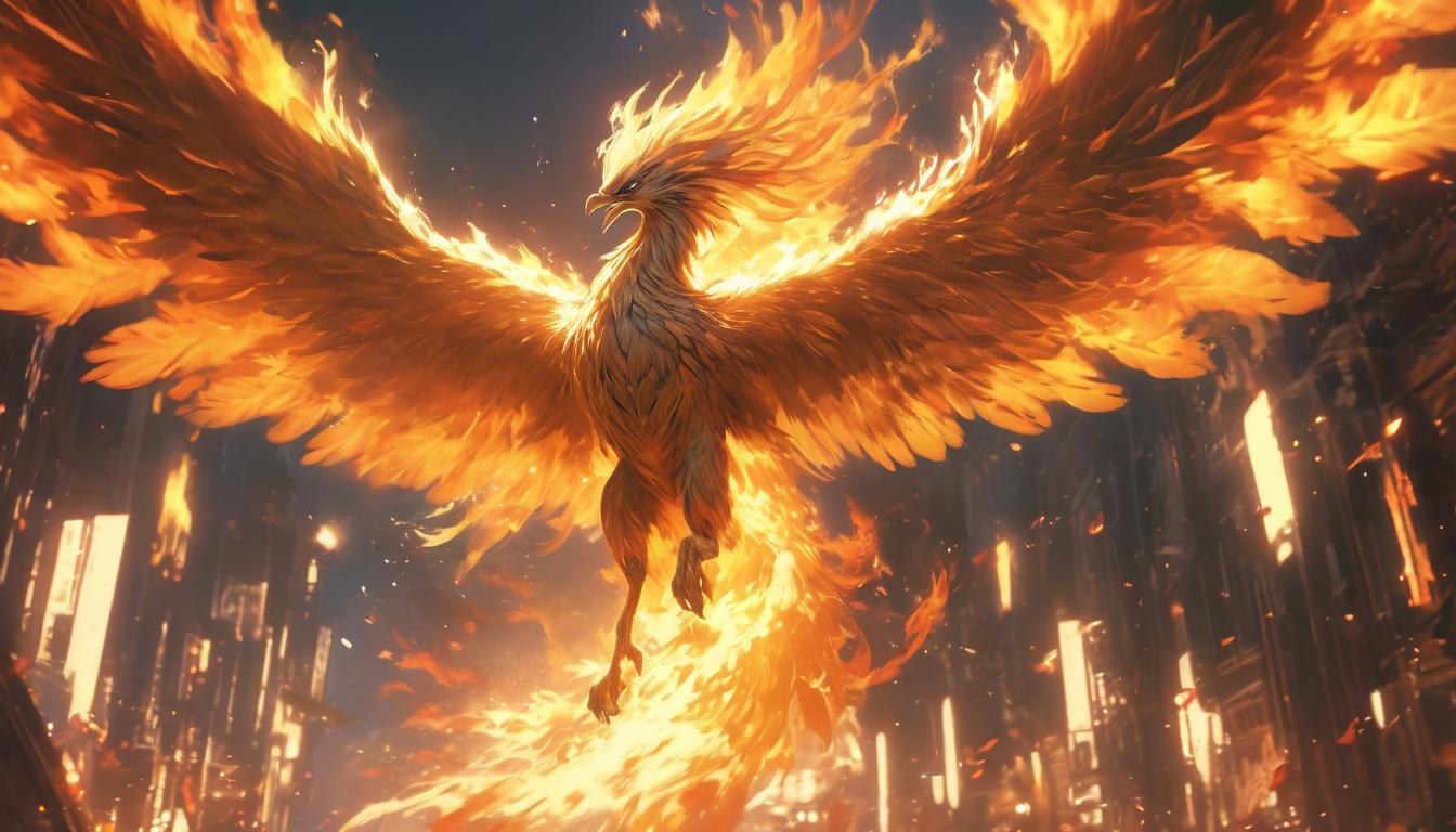  hyperrealism,fantasy aestheticA majestic phoenix with fiery plumage, wings unfurled in mid flight, flames trailing behind, renewal, rebirth, divine, high tech clothing clad in sleek, futuristic costume with metallic accents and form fitting designs, marvel superhero comics style, unreal engine rendering