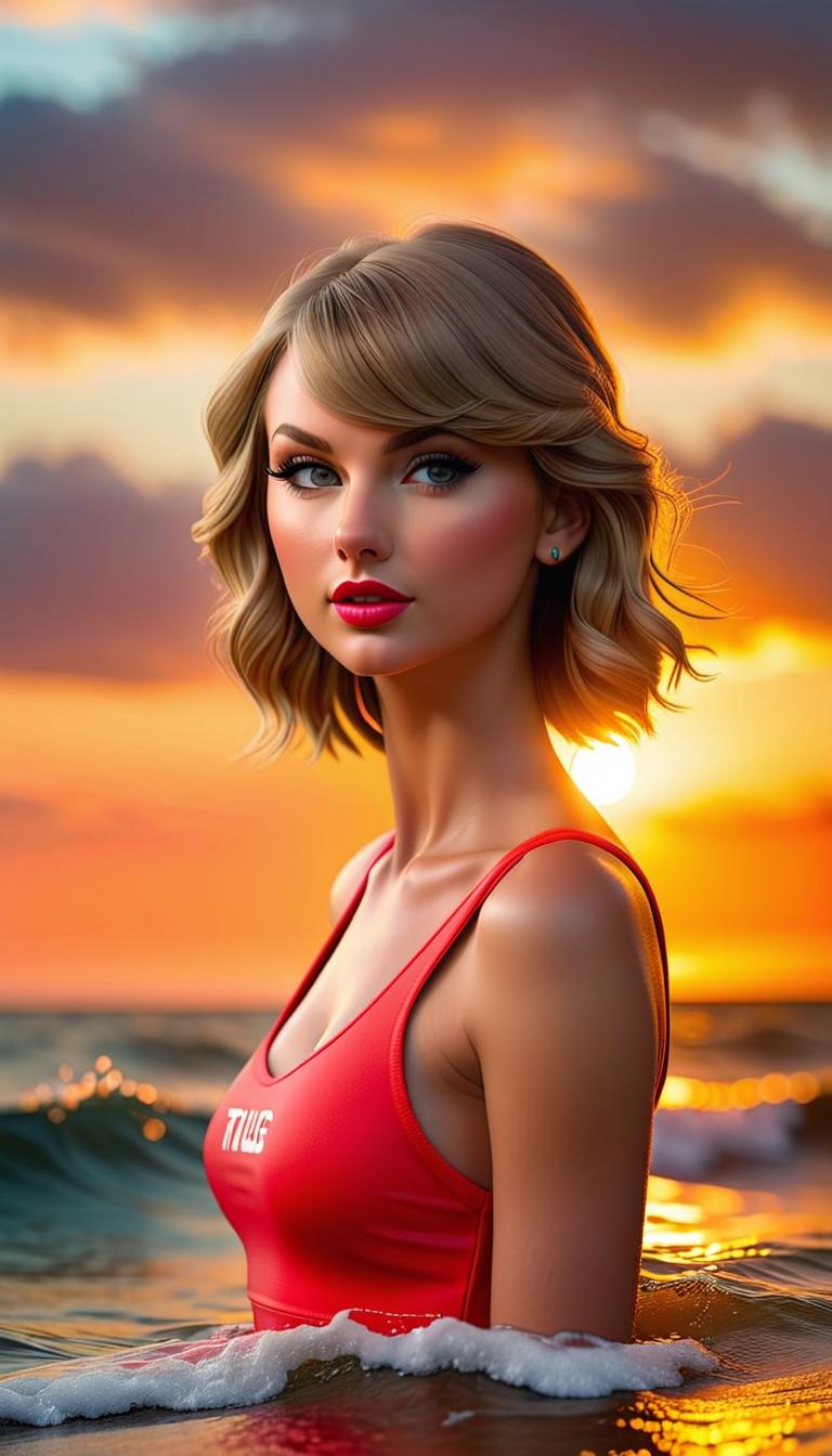  Professional 3D model of Taylor Swift as a lifeguard . Rendered with Octane, the model is highly detailed,dramatic lighting. hyperrealistic, full body, detailed clothing, highly detailed, cinematic lighting, stunningly beautiful, intricate, sharp focus, f/1. 8, 85mm, (centered image composition), (professionally color graded), ((bright soft diffused light)), volumetric fog, trending on instagram, trending on tumblr, HDR 4K, 8K