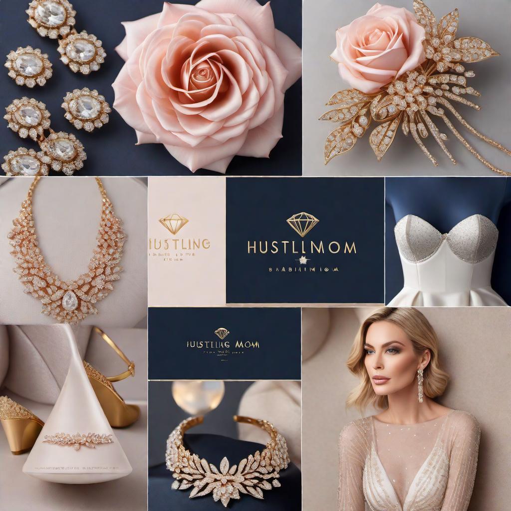  A sleek, modern logo design featuring the business name 'Hustling Mom Bling Inc'. The logo should have elegant typography, with 'Hustling Mom' in a stylish serif font and 'Bling Inc' in a sparkling, script-like font. The color scheme includes gold, silver, and rose gold with neutral tones like black, white, and deep navy. The design incorporates subtle shimmering effects like small glittering stars or a diamond icon. The layout has 'Hustling Mom' on one line and 'Bling Inc' beneath it, with a slight curve to give a dynamic flow. The overall style is modern, clean, and luxurious. hyperrealistic, full body, detailed clothing, highly detailed, cinematic lighting, stunningly beautiful, intricate, sharp focus, f/1. 8, 85mm, (centered image composition), (professionally color graded), ((bright soft diffused light)), volumetric fog, trending on instagram, trending on tumblr, HDR 4K, 8K