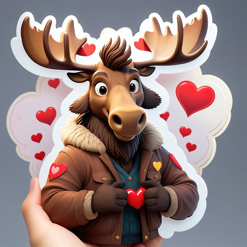  kawaii style Stickers. Cartoon moose a heart in his hands. kawaii style {prompt} . cute, adorable, brightly colored, cheerful, anime influence, highly detailed . cute, adorable, brightly colored, cheerful, anime influence, highly detailed, STICKER hyperrealistic, full body, detailed clothing, highly detailed, cinematic lighting, stunningly beautiful, intricate, sharp focus, f/1. 8, 85mm, (centered image composition), (professionally color graded), ((bright soft diffused light)), volumetric fog, trending on instagram, trending on tumblr, HDR 4K, 8K