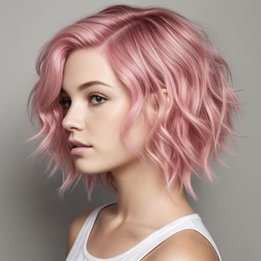  Short, wavy, Pink hair