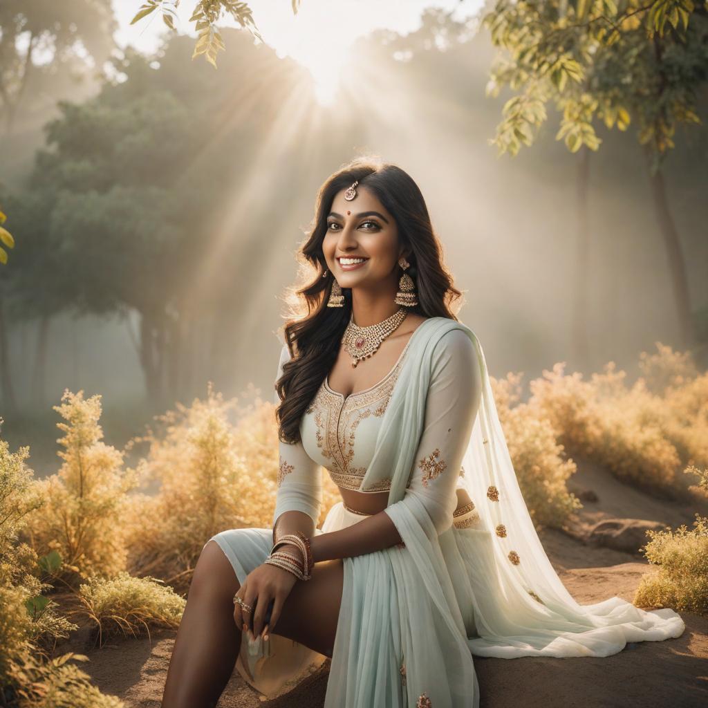  happy indian girl, portrait photography, beautiful, morning sunlight, smooth light, shot on kodak portra 200, film grain, nostalgic mood hyperrealistic, full body, detailed clothing, highly detailed, cinematic lighting, stunningly beautiful, intricate, sharp focus, f/1. 8, 85mm, (centered image composition), (professionally color graded), ((bright soft diffused light)), volumetric fog, trending on instagram, trending on tumblr, HDR 4K, 8K