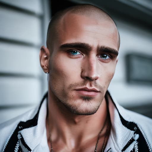 portrait+ style Russian queer fitness model brunette hunk dilf dude face