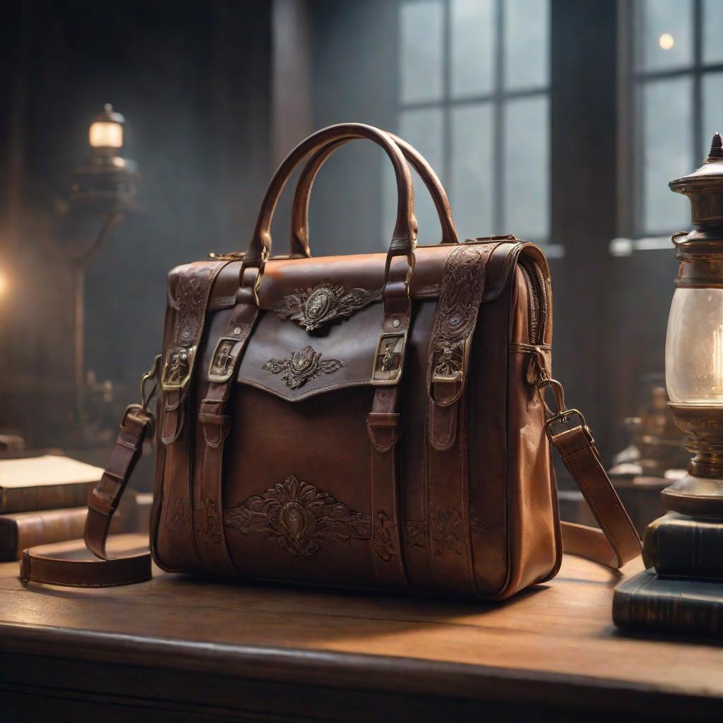  Leather Document Bag hyperrealistic, full body, detailed clothing, highly detailed, cinematic lighting, stunningly beautiful, intricate, sharp focus, f/1. 8, 85mm, (centered image composition), (professionally color graded), ((bright soft diffused light)), volumetric fog, trending on instagram, trending on tumblr, HDR 4K, 8K