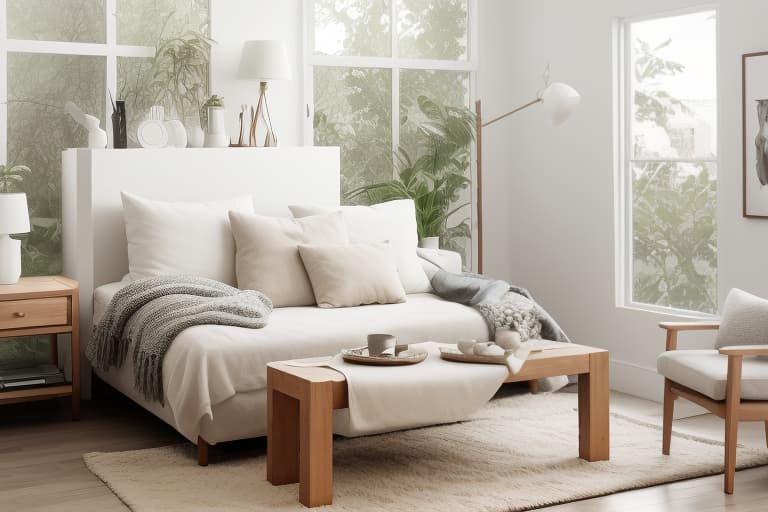  Living Room, Cozy, comfortable, family time, relaxation, entertainment, decor, furniture, lighting The room depicted in the image exhibits a minimalist and contemporary living room theme, emphasizing clean lines and neutral tones. Contemporary minimalist living room with a white sectional sofa, wooden accent chairs, geometric rug, and large leaf artwork. minimalist, contemporary, living room, white sectional sofa, wooden accent chairs, geometric rug, large leaf artwork