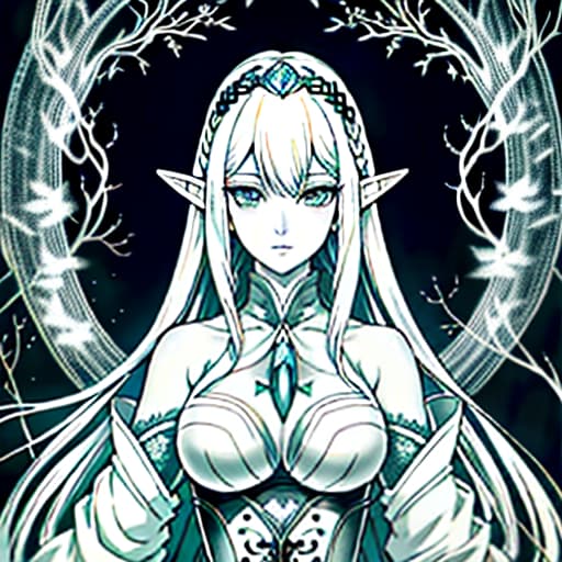  A beautiful elf with white hair in the enchanted forest, Sketch, Manga Sketch, Pencil drawing, Black and White, Manga, Manga style, Low detail, Line art, vector art, Monochromatic, by katsuhiro otomo and masamune shirow and studio ghilibi and yukito kishiro hyperrealistic, full body, detailed clothing, highly detailed, cinematic lighting, stunningly beautiful, intricate, sharp focus, f/1. 8, 85mm, (centered image composition), (professionally color graded), ((bright soft diffused light)), volumetric fog, trending on instagram, trending on tumblr, HDR 4K, 8K