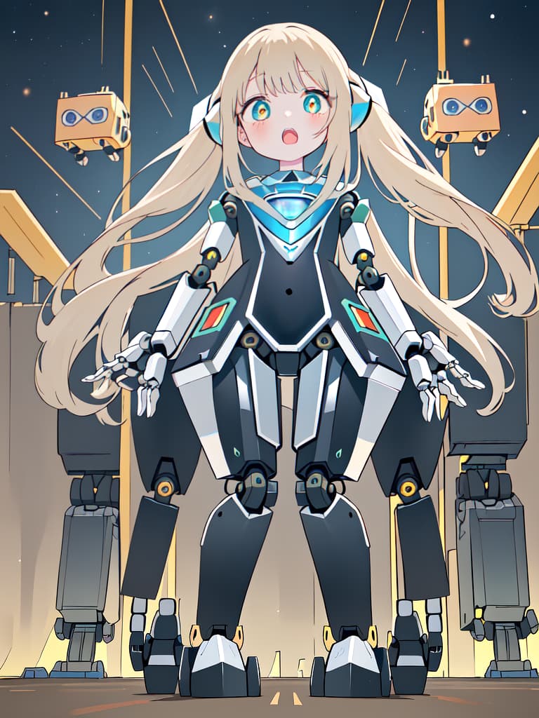  Long straight hair, (((Surprised Wide Open Mouth, Robot Girl Looking at Her Hands))), (Mechanical Body, Mechanical Limbs, ), 💩, 💩, 💩, 💩, 💩, 💩, 💩,, masterpiece, best quality,8k,ultra detailed,high resolution,an extremely delicate and beautiful,hyper detail