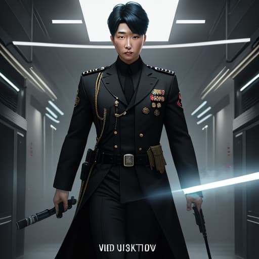  I want a novel cover about a Korean man who works as a policeman during the day and as the leader of a secret organization at night. hyperrealistic, full body, detailed clothing, highly detailed, cinematic lighting, stunningly beautiful, intricate, sharp focus, f/1. 8, 85mm, (centered image composition), (professionally color graded), ((bright soft diffused light)), volumetric fog, trending on instagram, trending on tumblr, HDR 4K, 8K