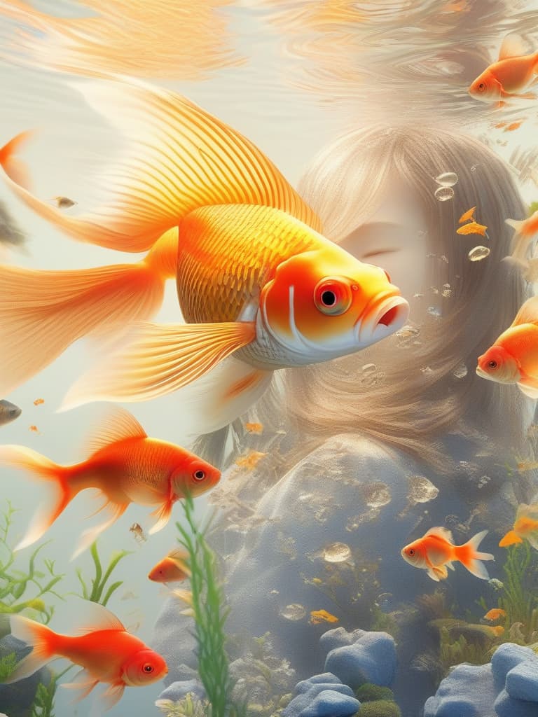  Goldfish metamorphosing into a cat, masterpiece, best quality,8k,ultra detailed,high resolution,an extremely delicate and beautiful,hyper detail