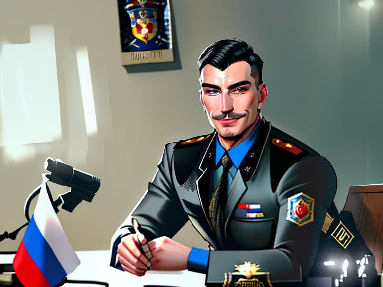  Igor Oznobihin in the form of a Russian policeman [or] Igor Oznobihin dressed as a Russian police officer [or] Russian police officer Igor Oznobihin, Photorealistic, Hyperrealistic, Hyperdetailed, analog style, demure, detailed skin, pores, smirk, smiling eyes, matte skin, soft lighting, subsurface scattering, realistic, heavy shadow, masterpiece, best quality, ultra realistic, 8k, golden ratio, Intricate, High Detail, film photography, soft focus hyperrealistic, full body, detailed clothing, highly detailed, cinematic lighting, stunningly beautiful, intricate, sharp focus, f/1. 8, 85mm, (centered image composition), (professionally color graded), ((bright soft diffused light)), volumetric fog, trending on instagram, trending on tumblr, HDR 4K, 8K