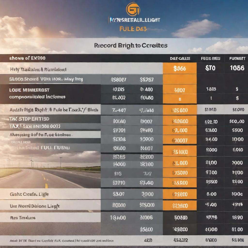  A detailed table representing a record of fuel purchases for tax purposes, including Date, Type of Fuel, Gallons Purchased, Cost per Gallon, Total Cost, Supplier, Use of Fuel, and Receipt Attached columns. The table should summarize these columns with realistic data from the beginning of 2022 to the end of 2022. Below the table, include a summary with totals and tax credits calculated, showing how it adds up to $506,738 in tax credits. Use a clean, organized, and professional design. hyperrealistic, full body, detailed clothing, highly detailed, cinematic lighting, stunningly beautiful, intricate, sharp focus, f/1. 8, 85mm, (centered image composition), (professionally color graded), ((bright soft diffused light)), volumetric fog, trending on instagram, trending on tumblr, HDR 4K, 8K